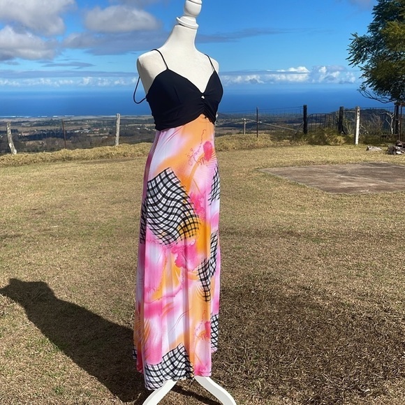 Y2K 90s VTG Pretty Young Thing Floral maxi Slip dress M - Picture 6 of 9